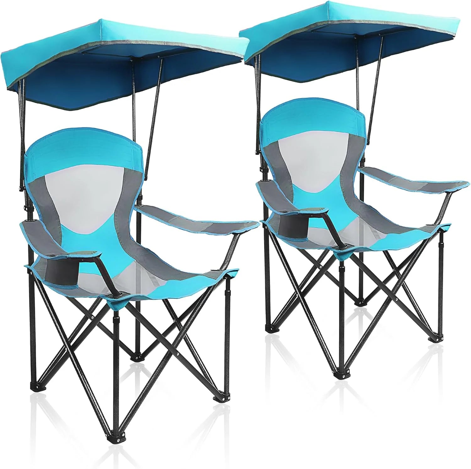 ALPHA CAMP Heavy Duty Canopy Camping Chair, 350 lbs Capacity Oversized Folding Chair with Adjustable Sunshade, Portable Sunshade Chair with Cup Holder for Beach, Fishing, Outdoor