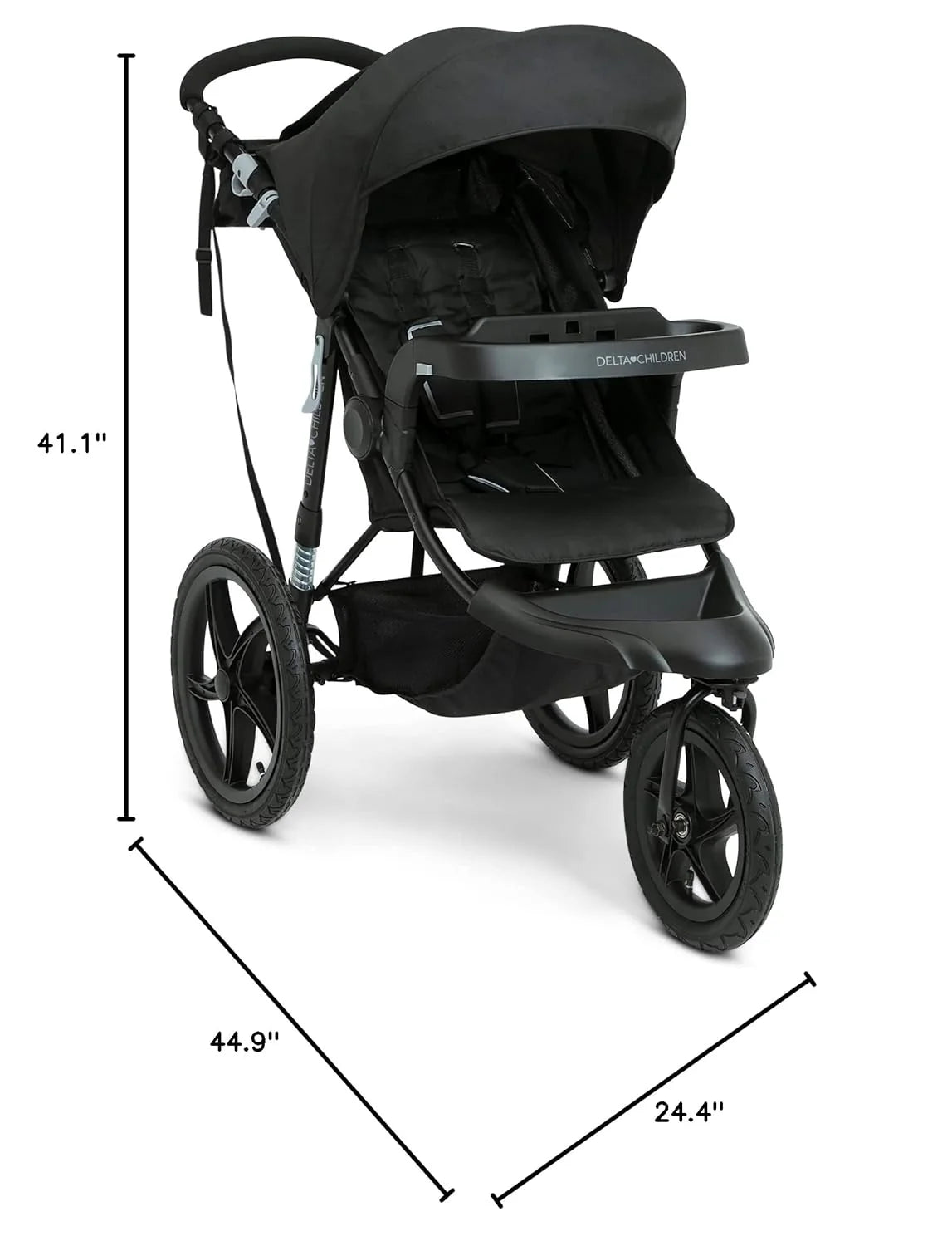 Delta Children Apollo Jogging Stroller Shock Absorbing Frame with Large Canopy Recline