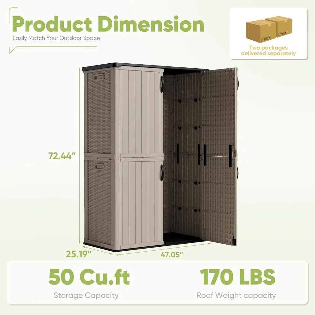 Devoko Outdoor Storage Cabinet 26 Cu Ft with Lockable Doors Horizontal Storage Shed Waterproof