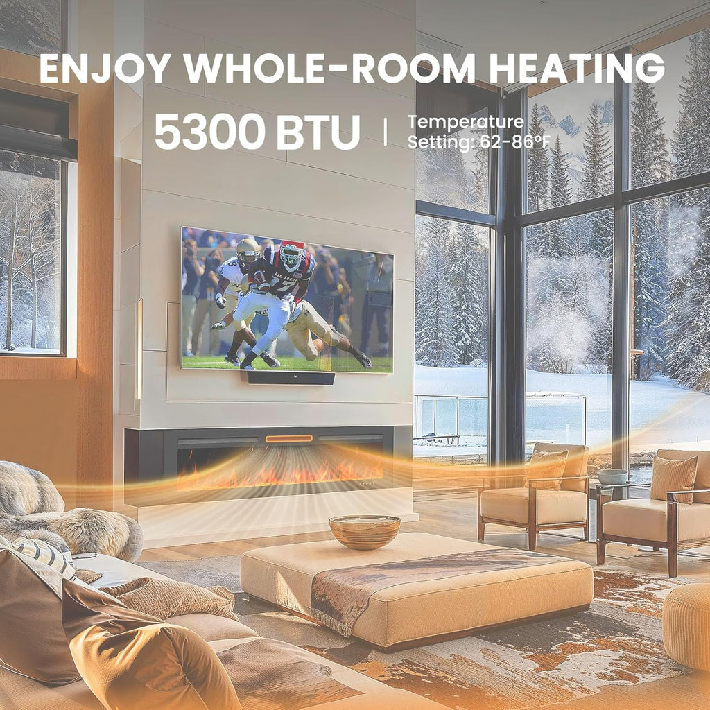 Silonn 50��Smart Electric Fireplace Heater with App & Remote Control, 5300 BTU Heat Output, Ultra-Slim Wall-Mounted or Recessed Electric Fireplace Inserts with Timer, 20 Flame Colors,WiFi Enabled