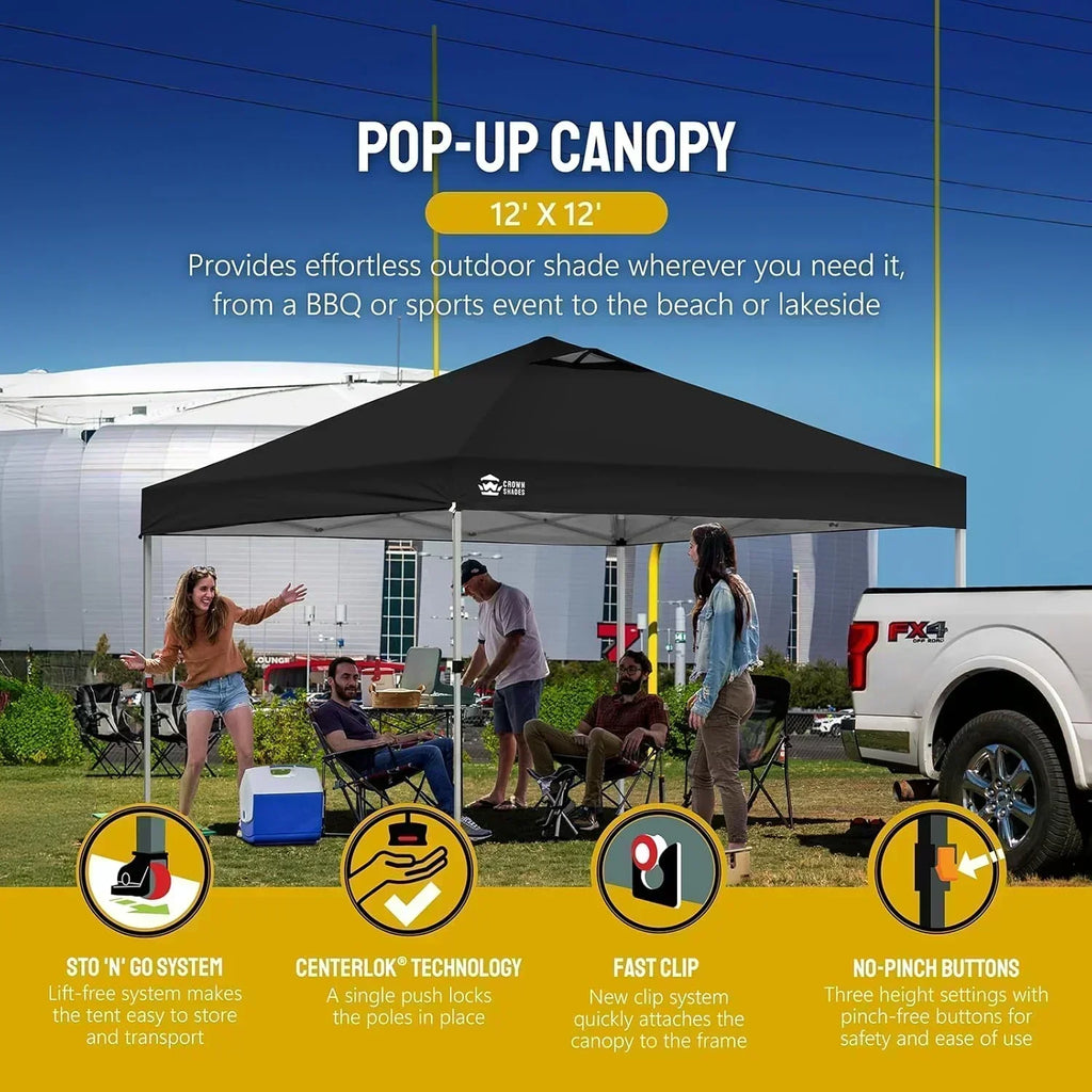 10x10 Pop-Up Awning One-Click Installation Beach Tent Outdoor Sunshade Silver Coated Top