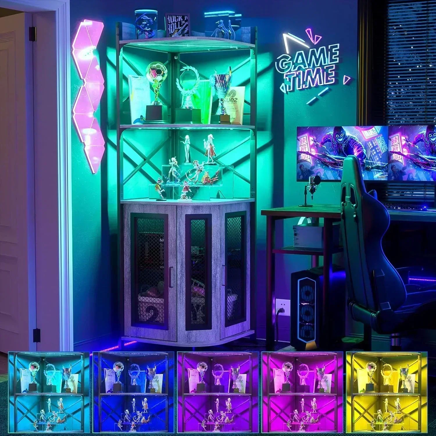Corner bar cabinet with power socket industrial style wine cabinet light strip and glass rack