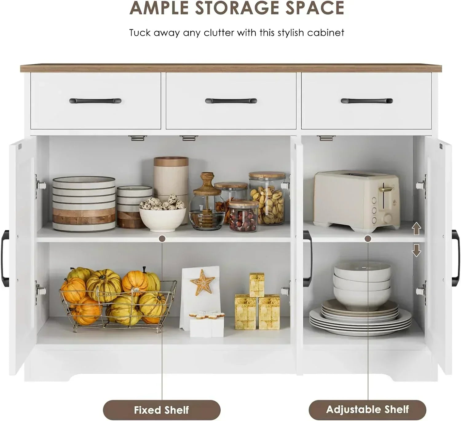 Modern farmhouse sideboard barn door buffet storage cabinet with drawers and shelves