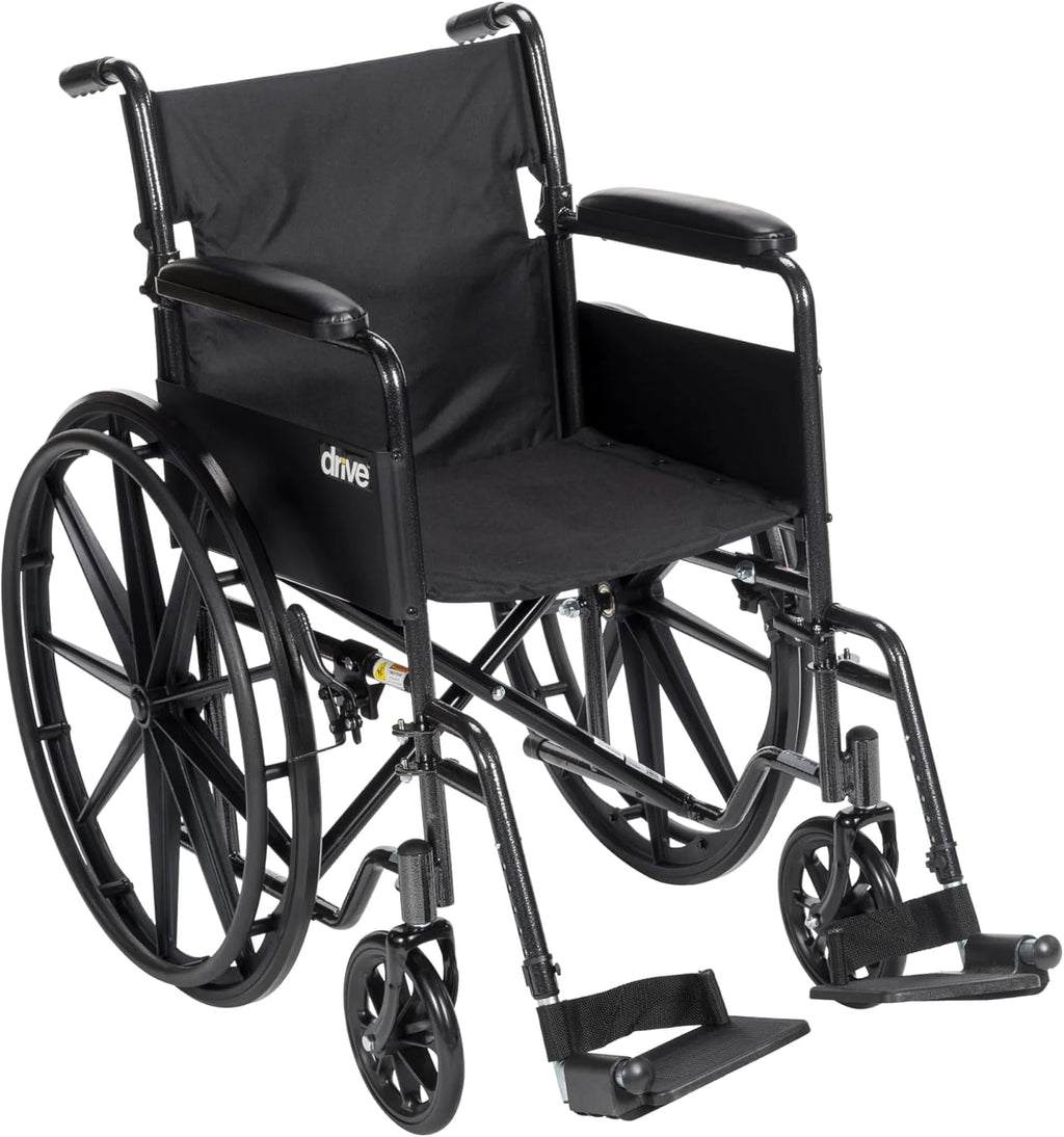 Drive Medical Silver Sport 1 Folding Transport Wheelchair - Lightweight Mobility Support