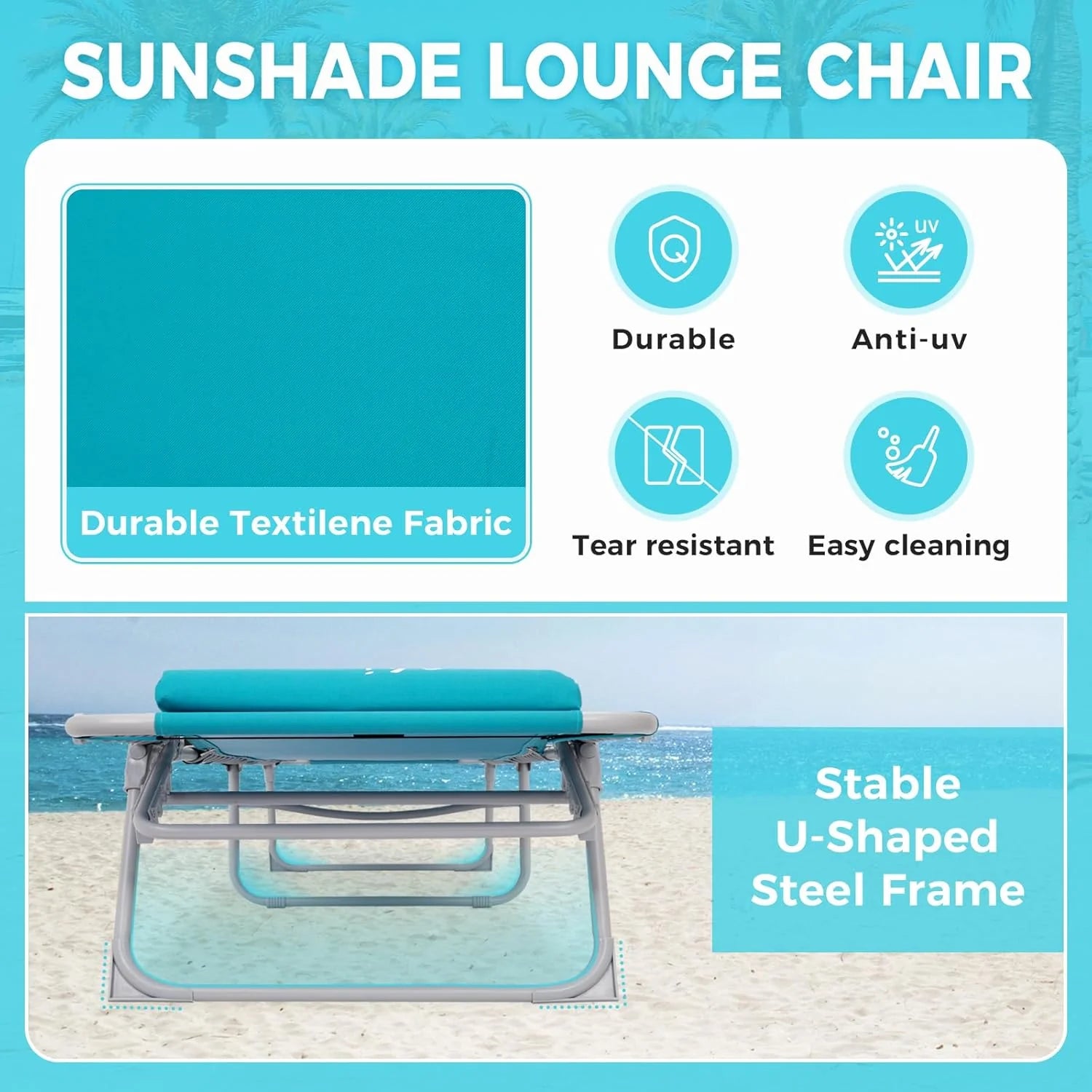 2 Pack Outdoor Chaise Lounge Chair - Portable Folding Patio Pool Lounge Chair, 5 Positions Adjustable Reclining Camping Chair with Side Table,Shoulder Strap, Pillow for Beach Sunbathing Lawn