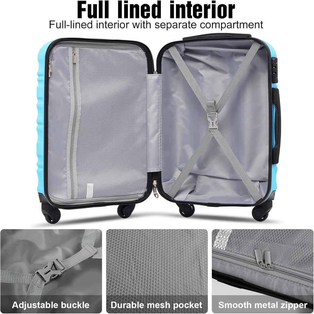 LONG VACATION 6 Piece Luggage Set Carry on Suitcase with ABS+PC hardshell, Spinner Wheels & YKK Zipper TSA Lock