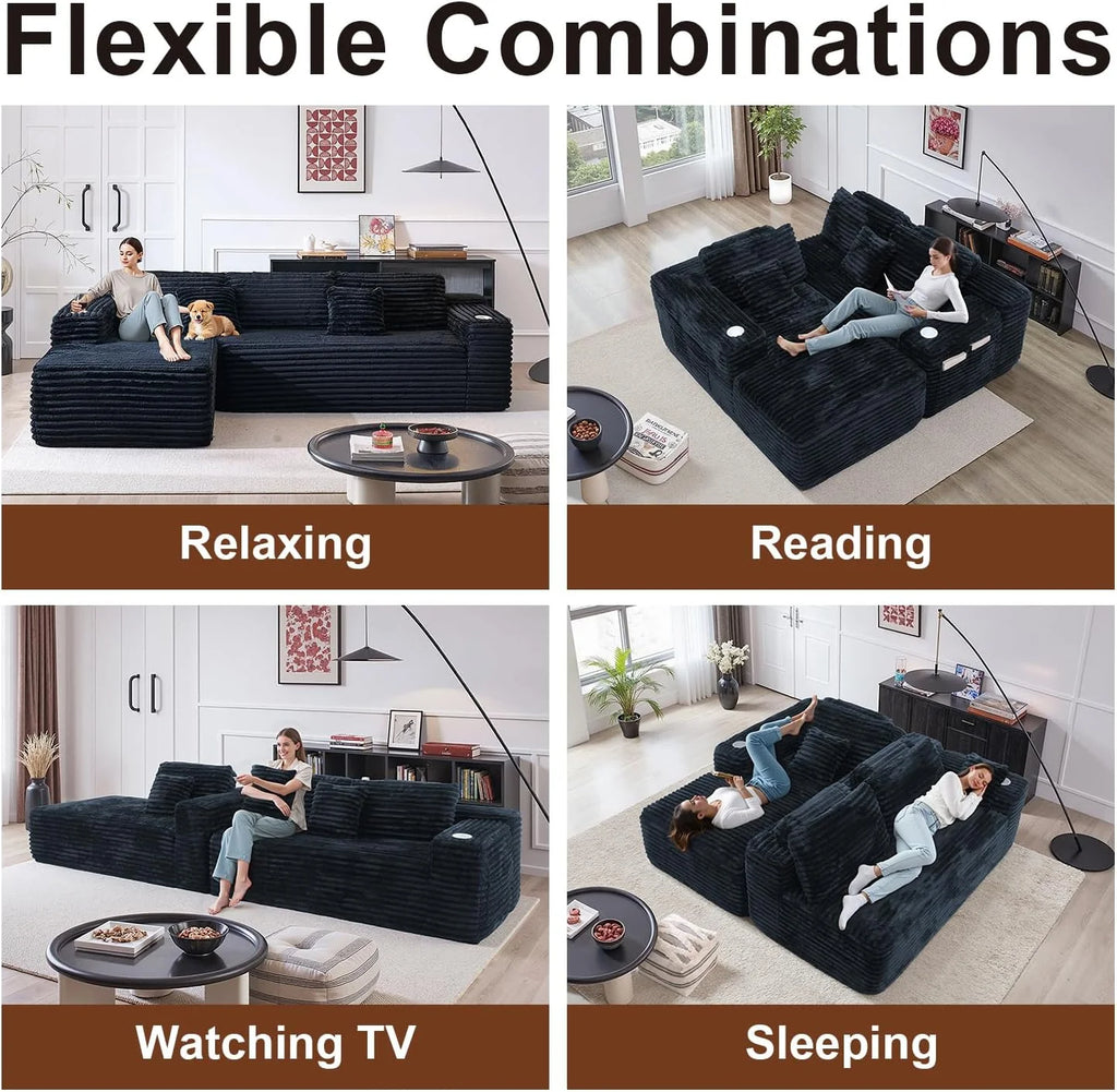 Cloud Sectional Couch with L-Shape Chaise, Modern Modular Sofa with Deep Seat, Built-in Cup Holder & Storage Pocket for Living Room Bedroom, No Assembly Required (Dark Gray, Left Sitting Chaise)