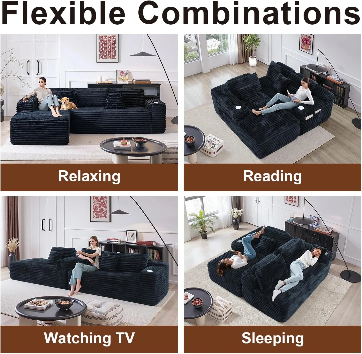 Cloud Sectional Couch with L-Shape Chaise, Modern Modular Sofa with Deep Seat, Built-in Cup Holder & Storage Pocket for Living Room Bedroom, No Assembly Required (Dark Gray, Left Sitting Chaise)