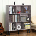 LEYAOYAO Wooden 7 Cube Book Shelf Natural Bookshelf Legs Modern Open Storage Organizer