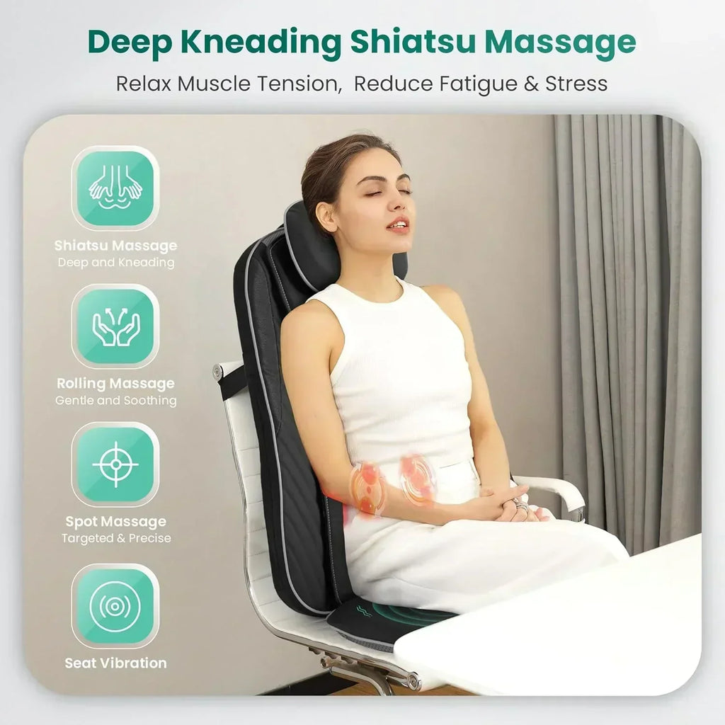 Snailax Shiatsu Massage Cushion with Heat Massage Chair Pad Kneading Back Massager for Home