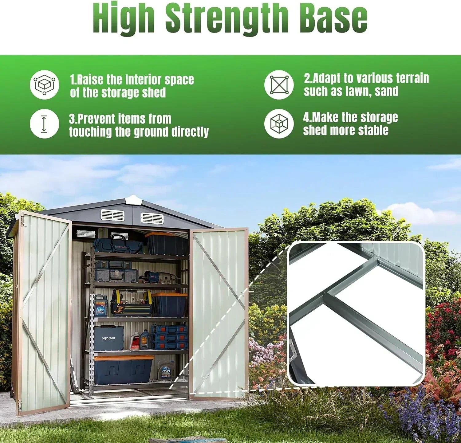 Aoxun 6.2x4 FT Shed Outdoor Storage Shed Metal Garden Shed Sloping Roof Tool Shed Bike Shed