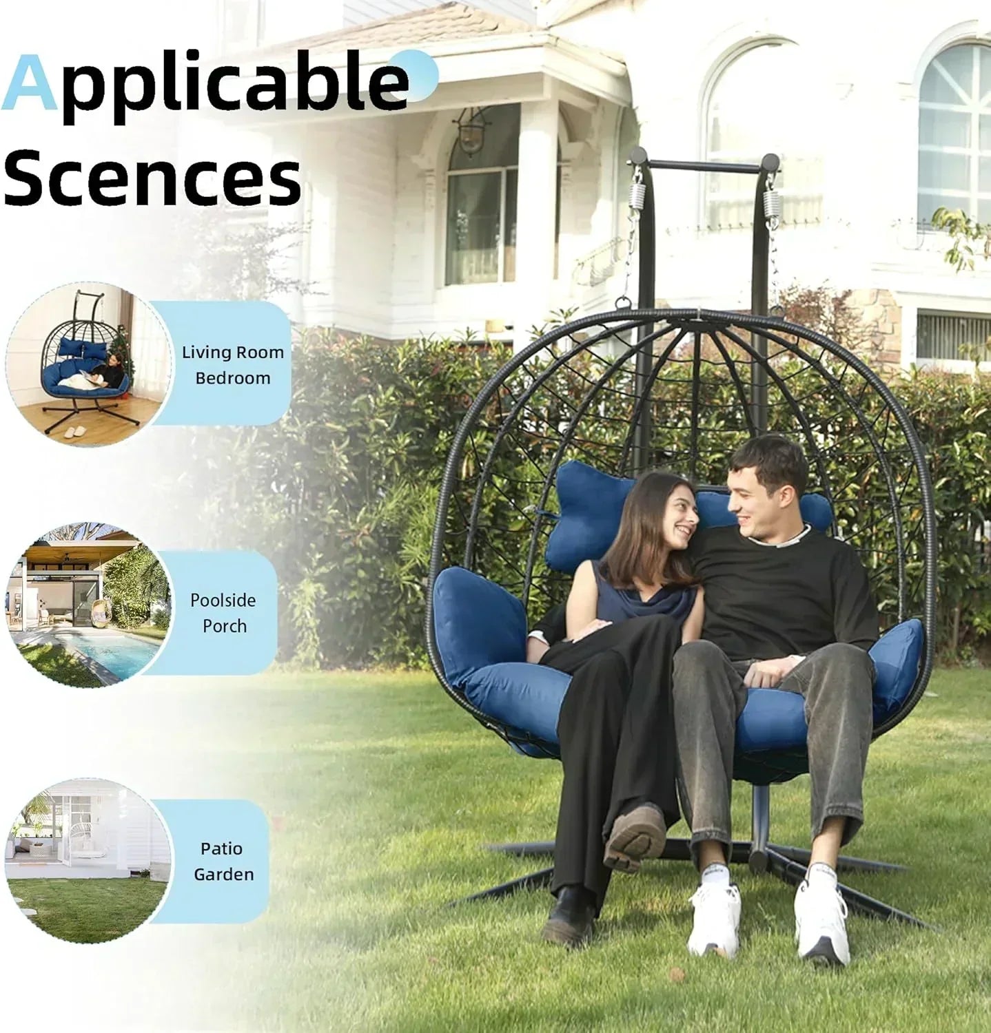 Double Egg Chair wth Stand Hammock Swing Chair Foldable Hanging Loveseat UV Resistant