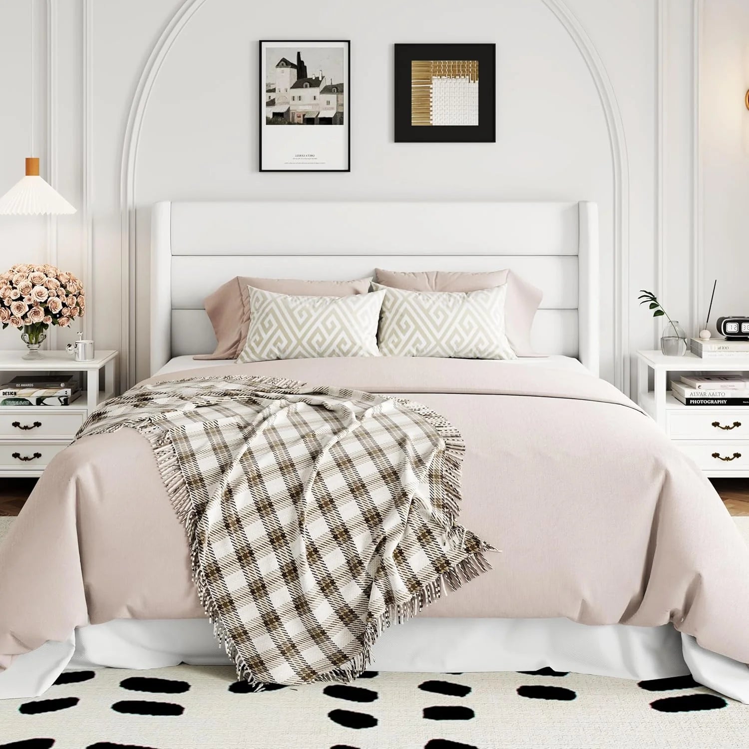 Allewie Queen Size Lift Up Storage Bed Modern Wingback Headboard Hydraulic Support