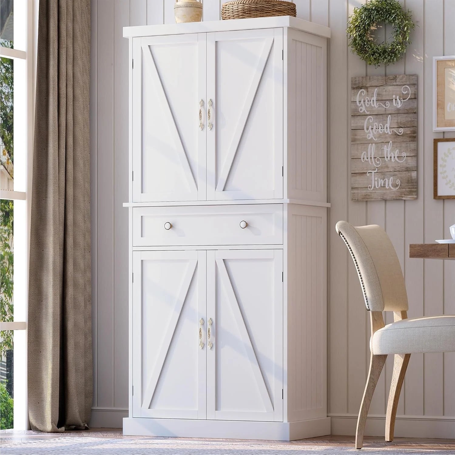 47 Pantry Cabinet, Kitchen Pantry Storage Cabinet with Doors and Adjustable Shelves