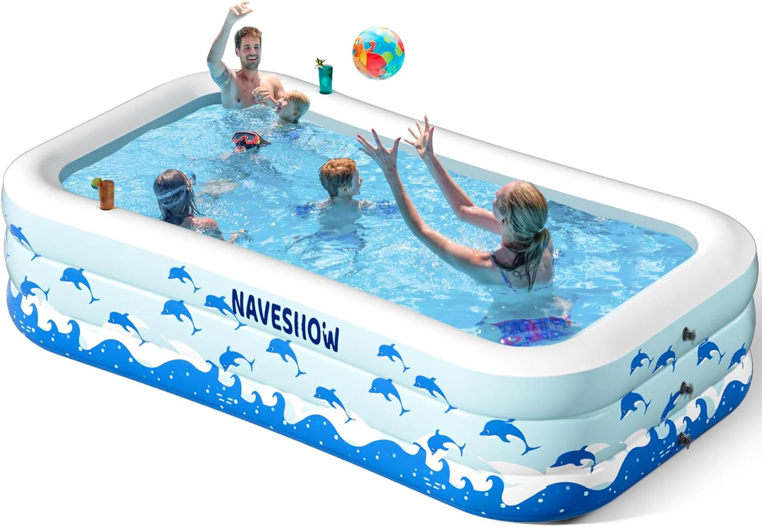 Inflatable Swimming Pool with Seats, 130 x 72 x 22 Full-Sized Durable PVC Thickened Above Ground Family Blow Up Pool for Outdoor Summer Water Party Backyard Garden Lawn