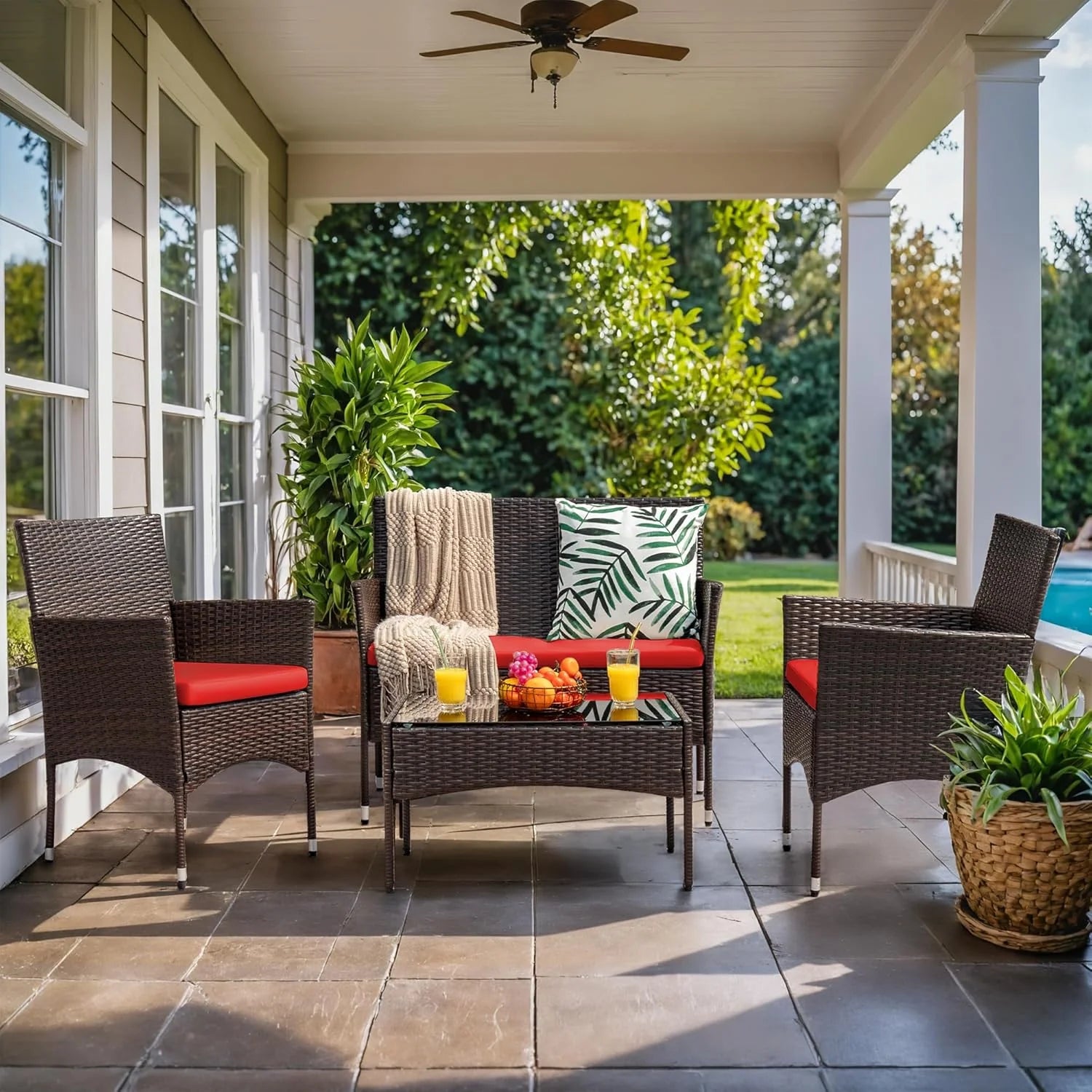 Homall 4 Pieces Outdoor Patio Furniture Sets Rattan Chair Wicker Set, Outdoor Indoor Use Backyard Porch Garden Poolside Balcony Furniture Sets (Grey)