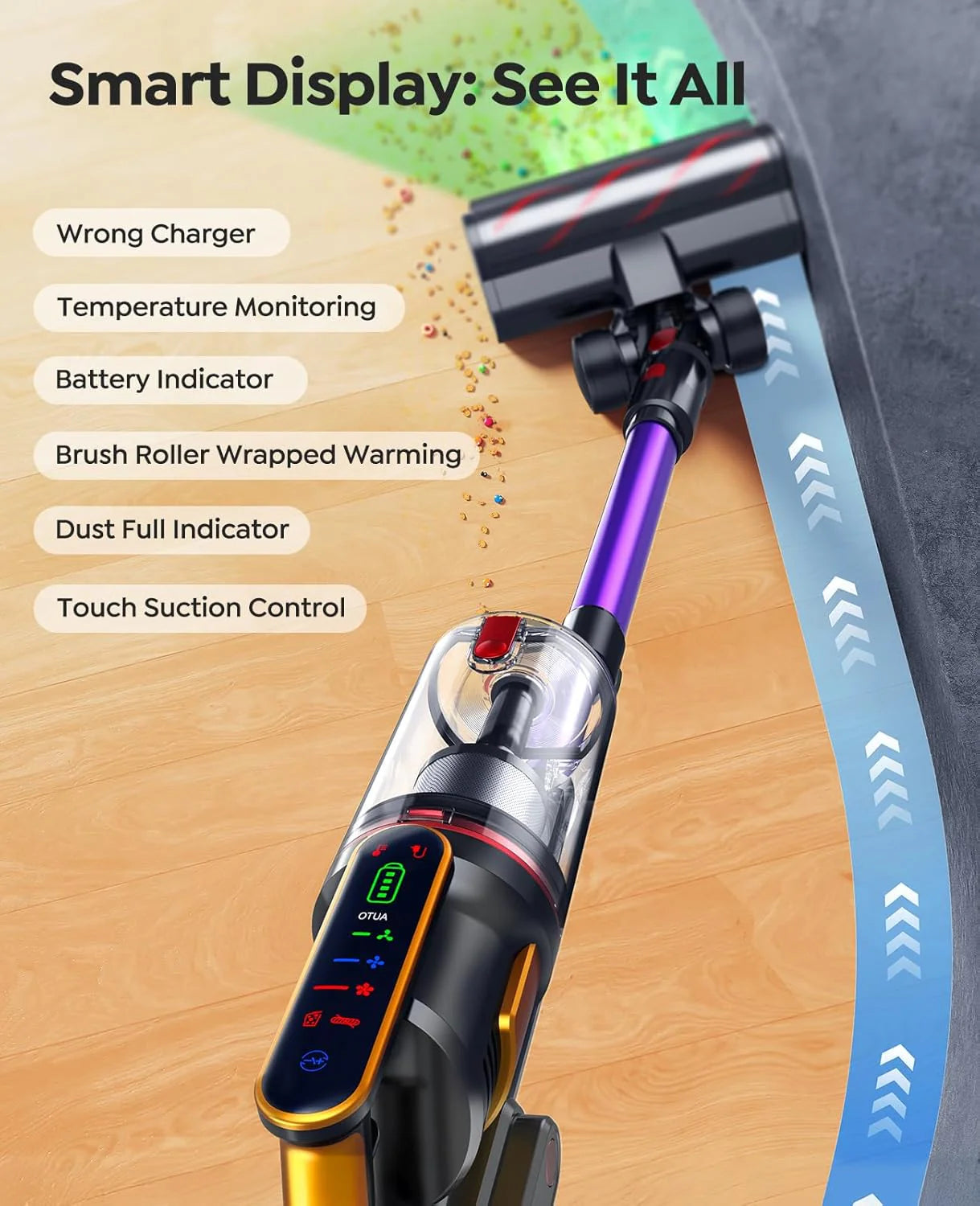 Cordless Vacuum Cleaner 55KPa 650W 70Mins Stick Vacuum Cleaners for Home with Pet Brush, 3.3Ft Hose, Wall Mount Charging, Auto Mode, Touchscreen, Self-Standing Vacuum for Pet Hair/Carpet/Car, Ultra10