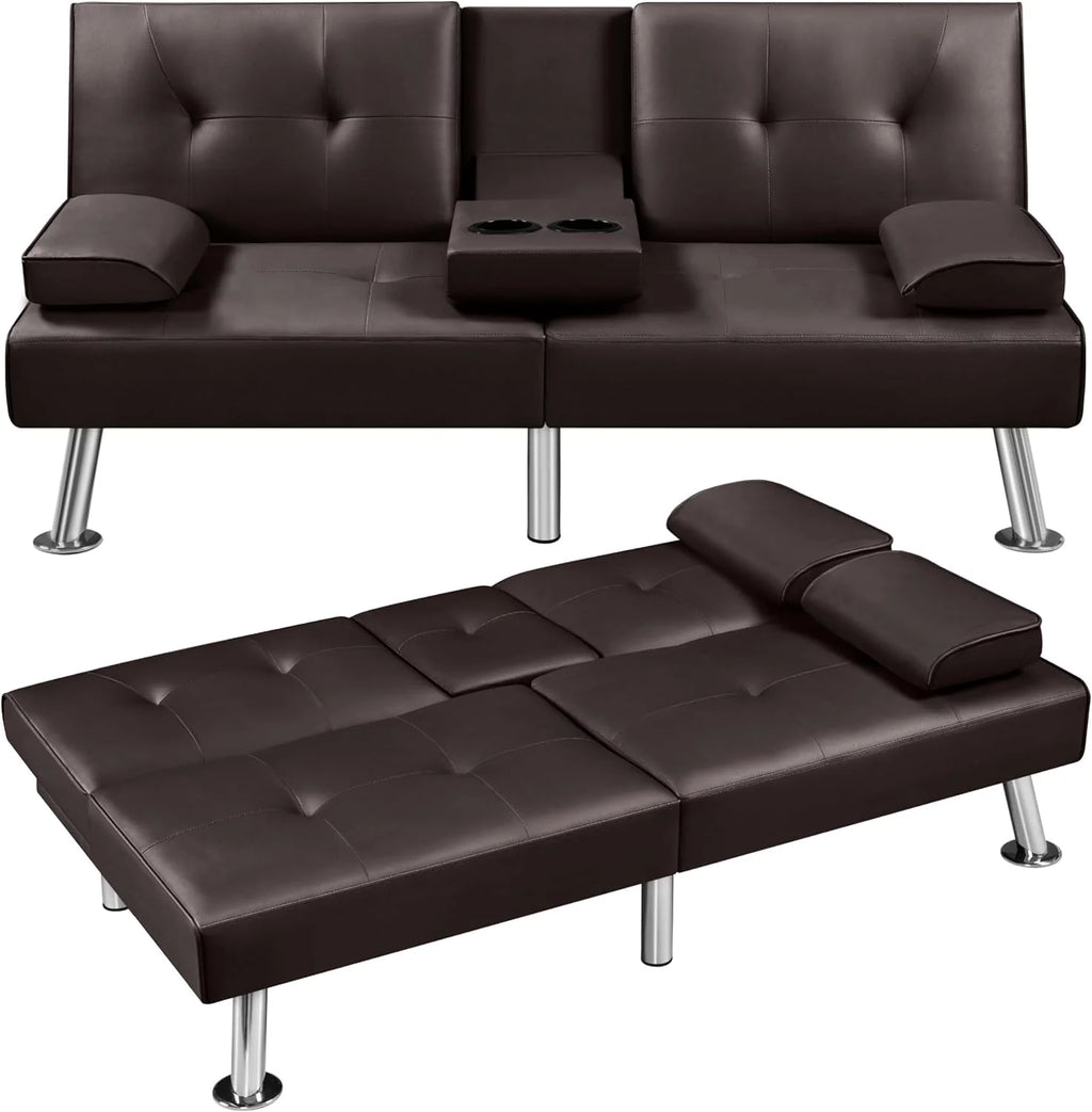 Convertible Sofa Bed Modern Imitation Leather Home Recliner Flip Double Sofa Folding Sofa Bed Guest Bed