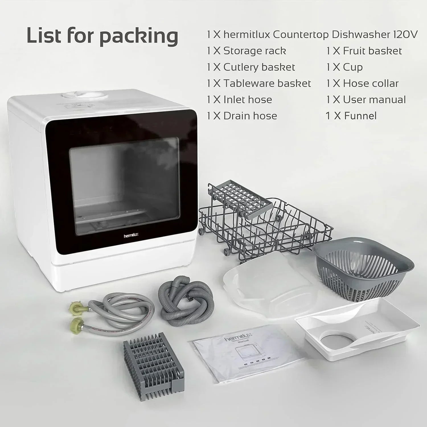 Hermitlux tabletop dishwasher 7 wash programs portable mini dishwasher