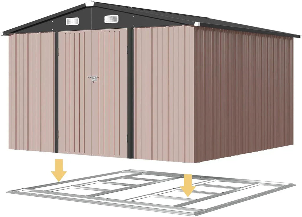 Aoxun 12x10 FT Shed Metal Outdoor Waterproof Storage Shed Steel Utility Garden Tool Shed