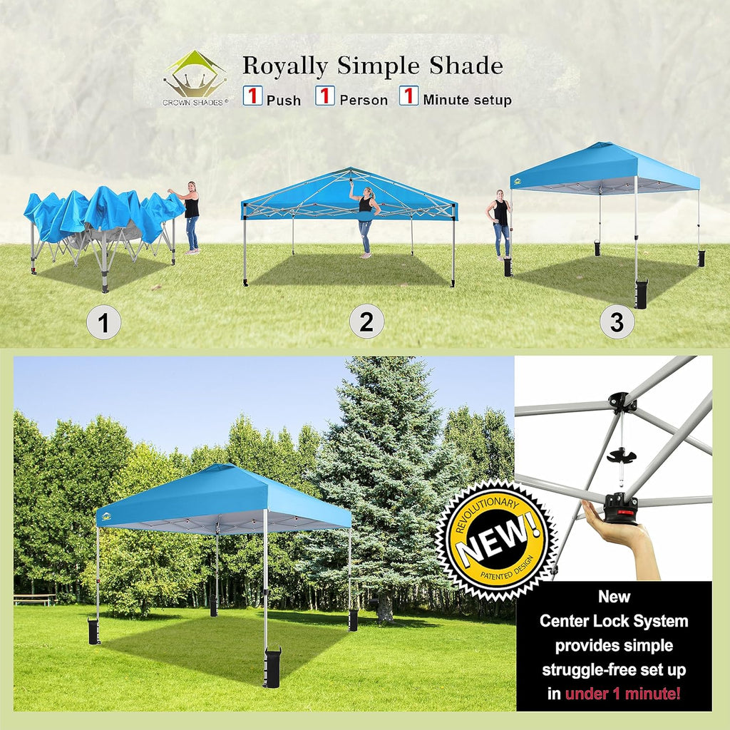 10x10 Pop-Up Awning One-Click Installation Beach Tent Outdoor Sunshade Silver Coated Top