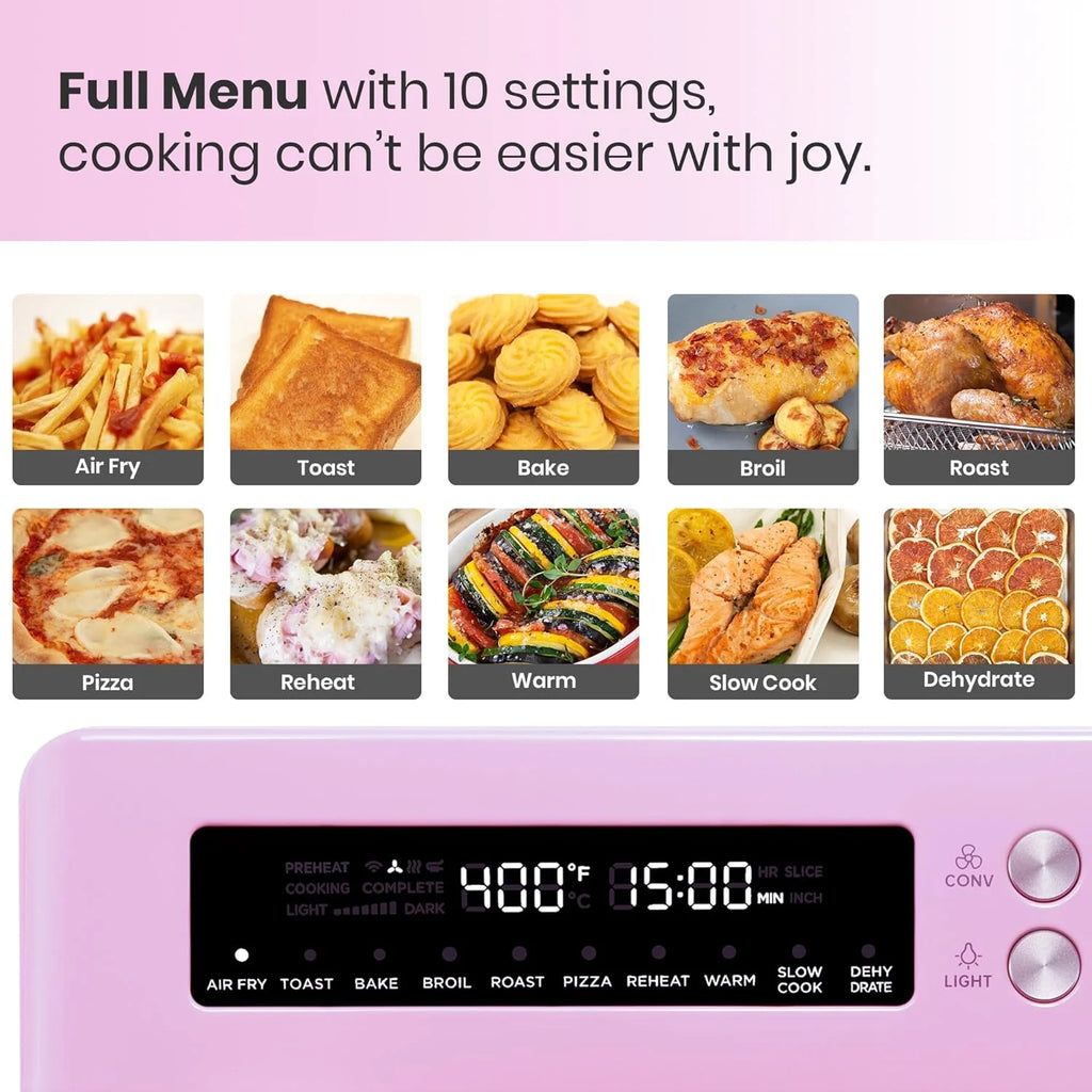 Infrared Heating Air Fryer Toaster Oven, Extra Large Countertop Convection Oven 10-in-1 Combo, 6-Slice Toast, Enamel Baking Pan Easy Clean with Recipe Book, Black Matte Stainless Steel