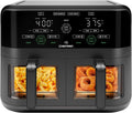 Chefman 6-Quart Double Basket Air Fryer with Easy View Window uses two separate 3-quart nonstick pans.