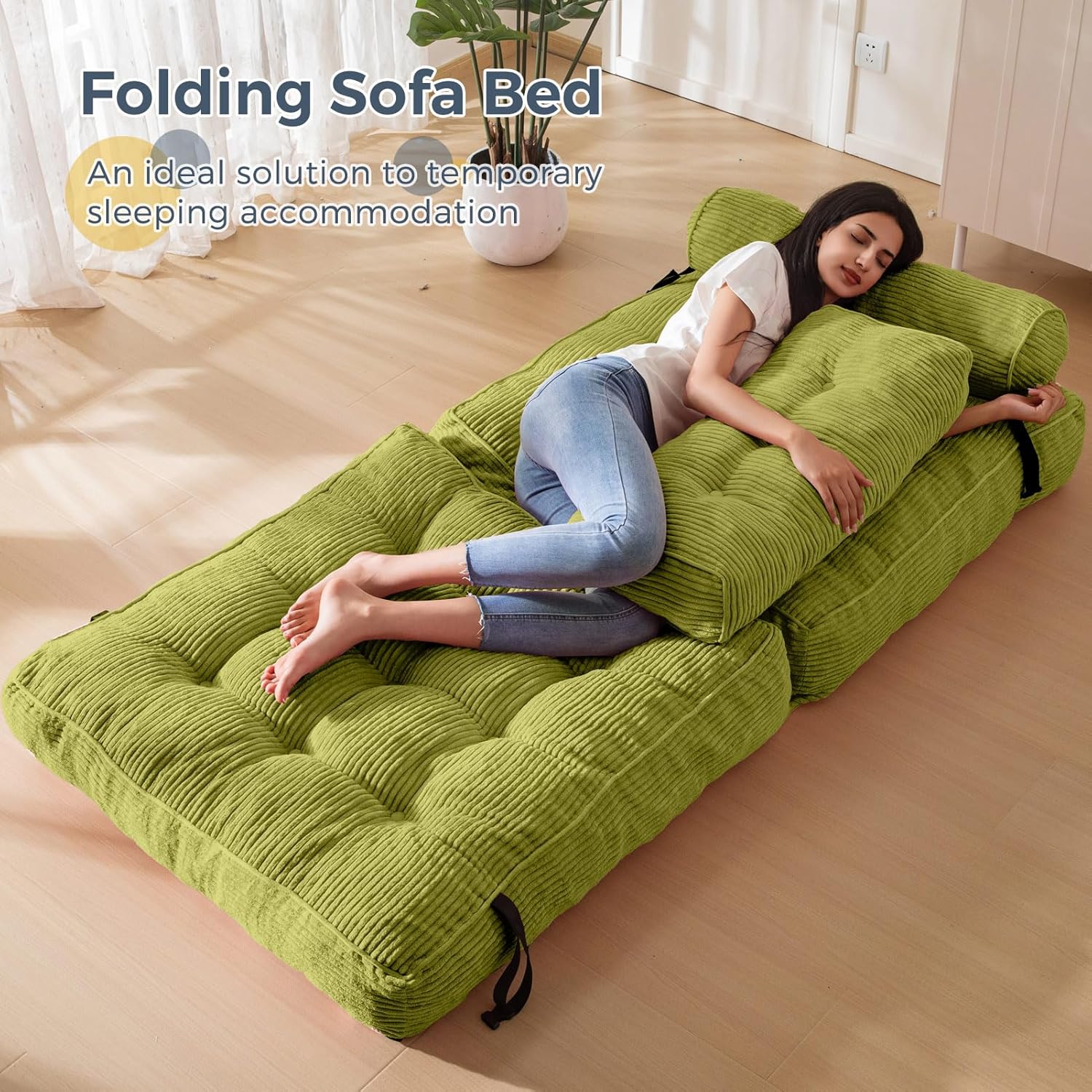 MAXYOYO Folding Sofa Bed Convertible Sleeper Chair with Pillow Foldable Mattress with Back Support