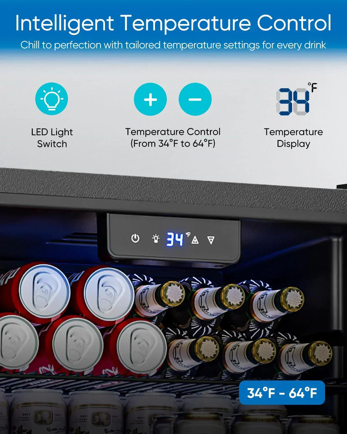Beverage Refrigerator Cooler 126 Can Mini Fridge Glass Door for Drinks Soda Beer Wine Refrigerator