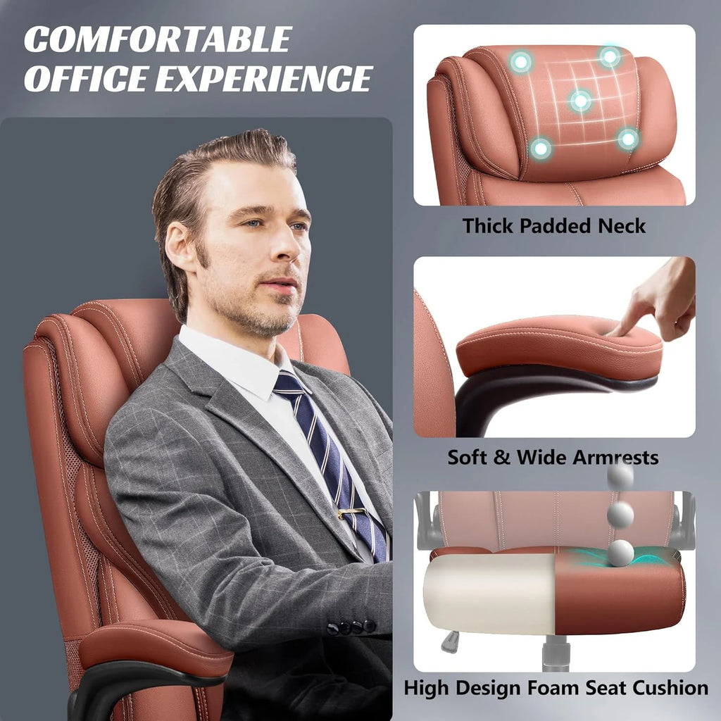 Office Chair Large High-Foot Computer Desk Chair, Breathable Leather Chair Lumbar Support Rotating Computer Chair