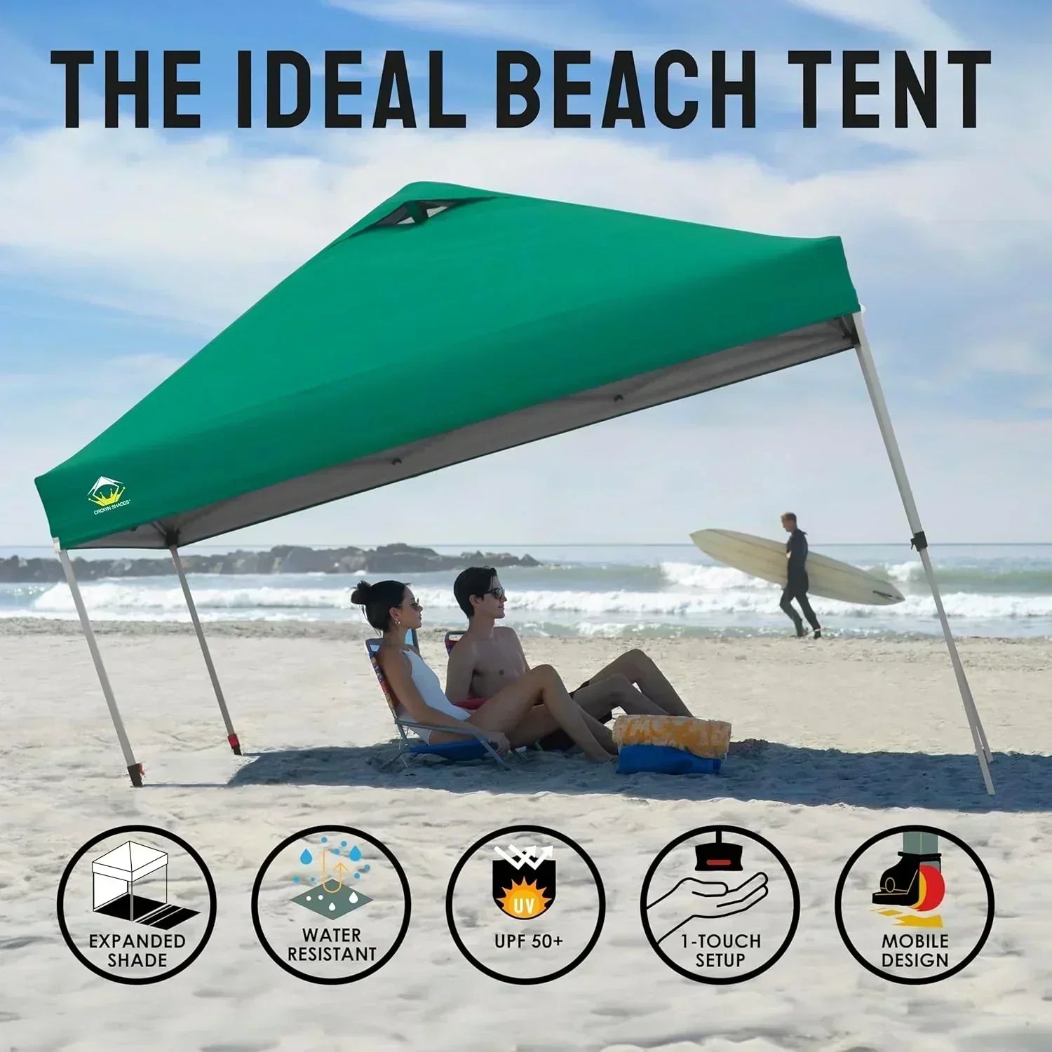 10x10 Pop-Up Awning One-Click Installation Beach Tent Outdoor Sunshade Silver Coated Top