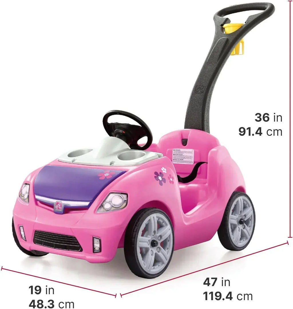 Step2 Whisper Ride II Ride On Push Toy Car Pink Ride On Car with Included Seat Belt Easy Storage
