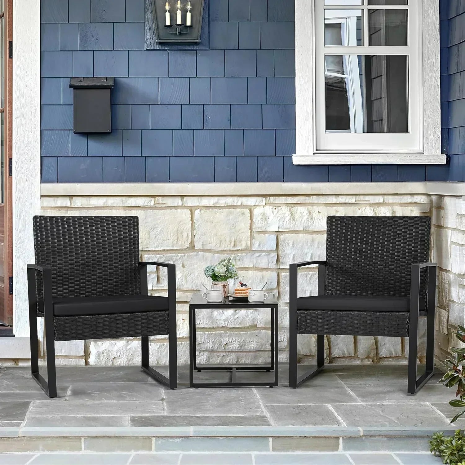 Flamaker 3 Pieces Patio Set Outdoor Wicker Furniture Sets Modern Rattan Chair Conversation Sets