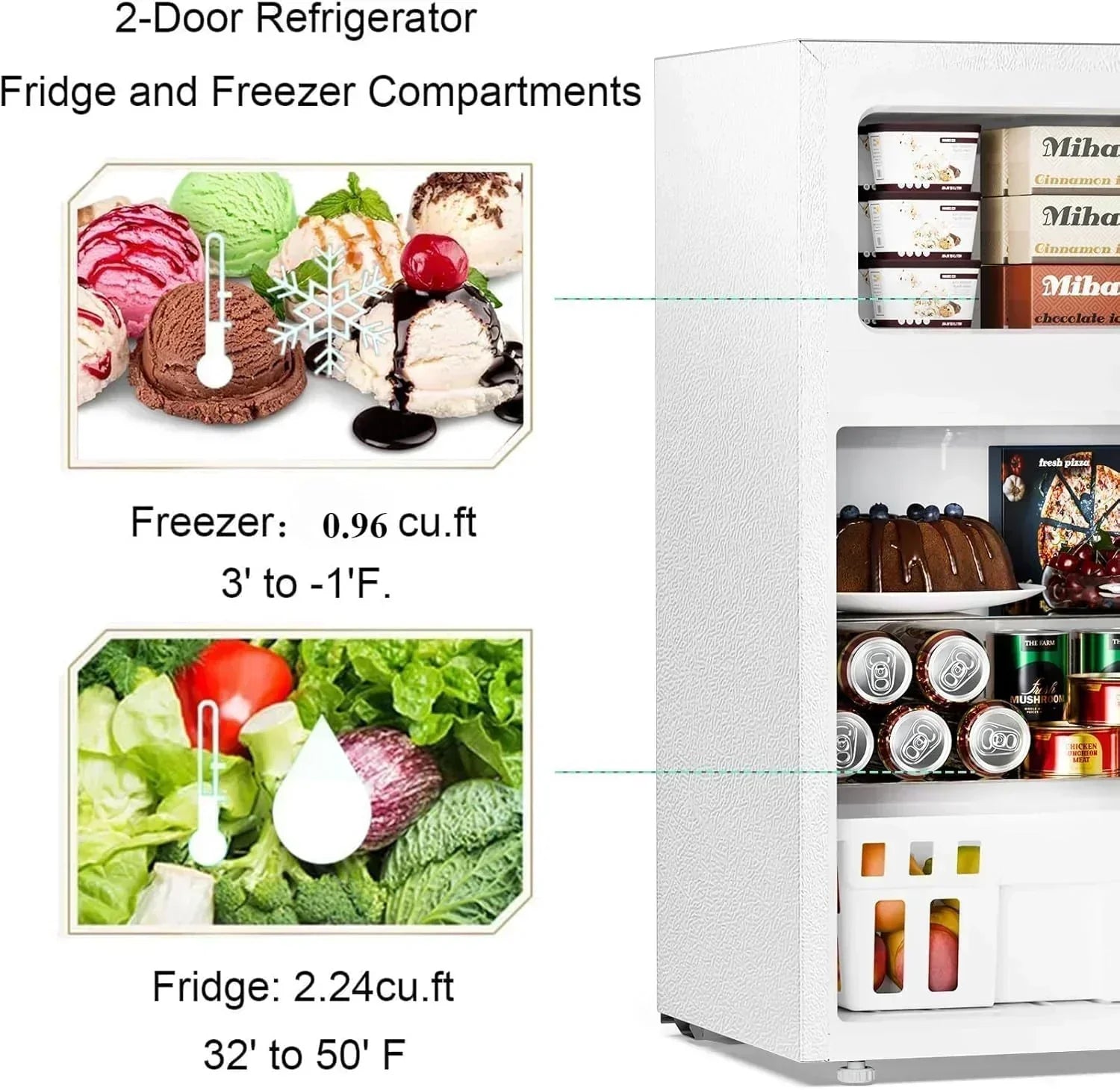 Antarctic Star Compact Mini Refrigerator Separate Freezer Small Fridge Double 2-Door