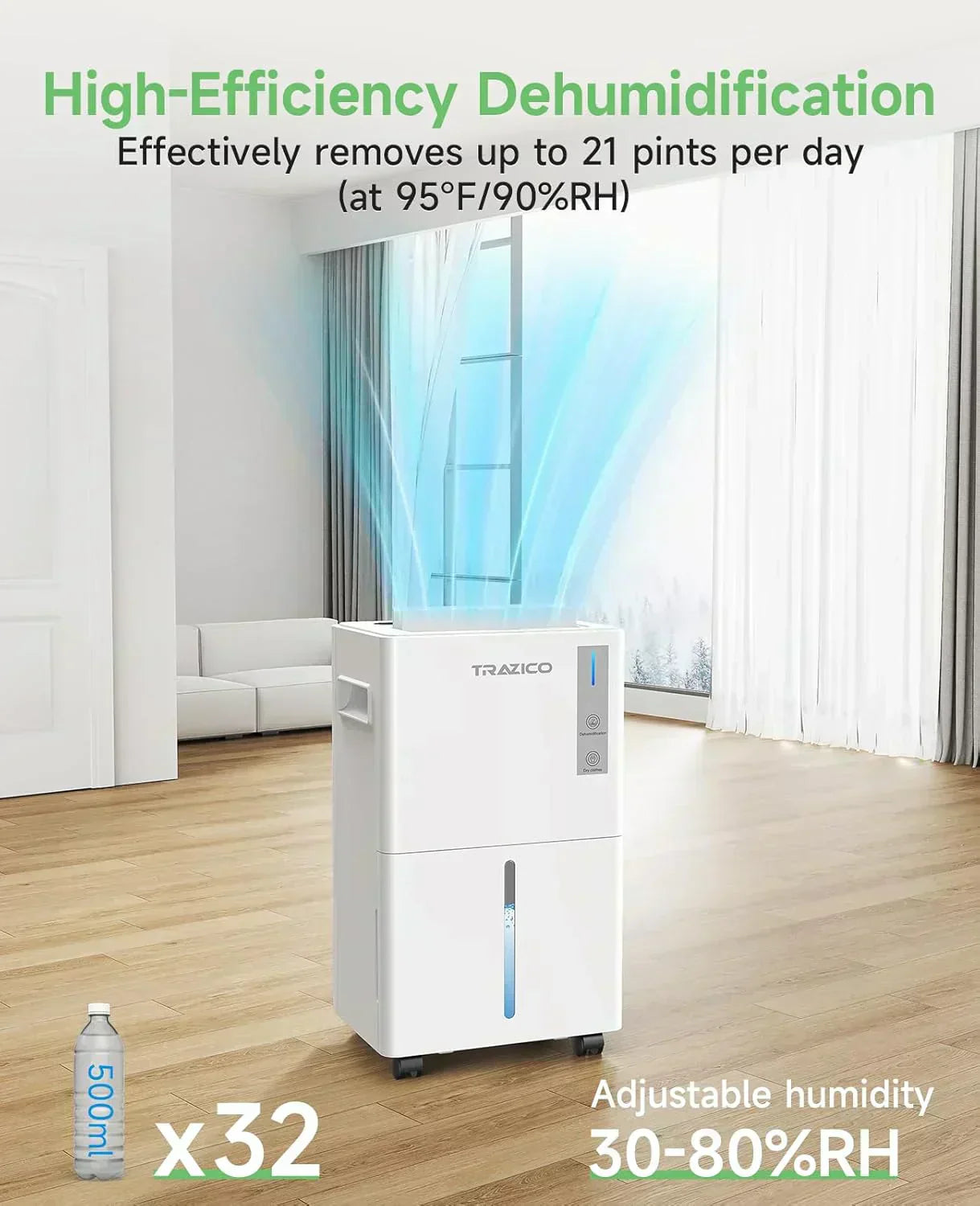 1500 Sq.ft Dehumidifier for Basement 21 Pint Dehumidifiers for Home Large Room with Drain Hose