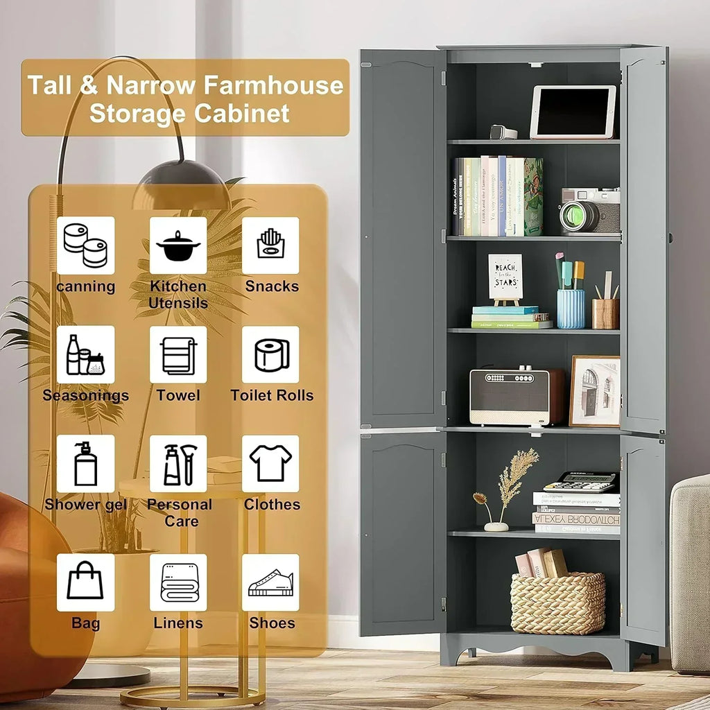Tall Pantry Cabinet Freestanding Storage Cabinet Wooden Kitchen Pantry with 4 Doors