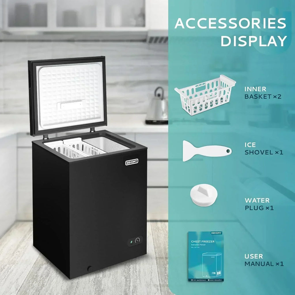 EUHOMY 3.5 Cu.Ft Chest Freezer with Removable Basket Small Deep Freezer Adjustable 7 Thermostat