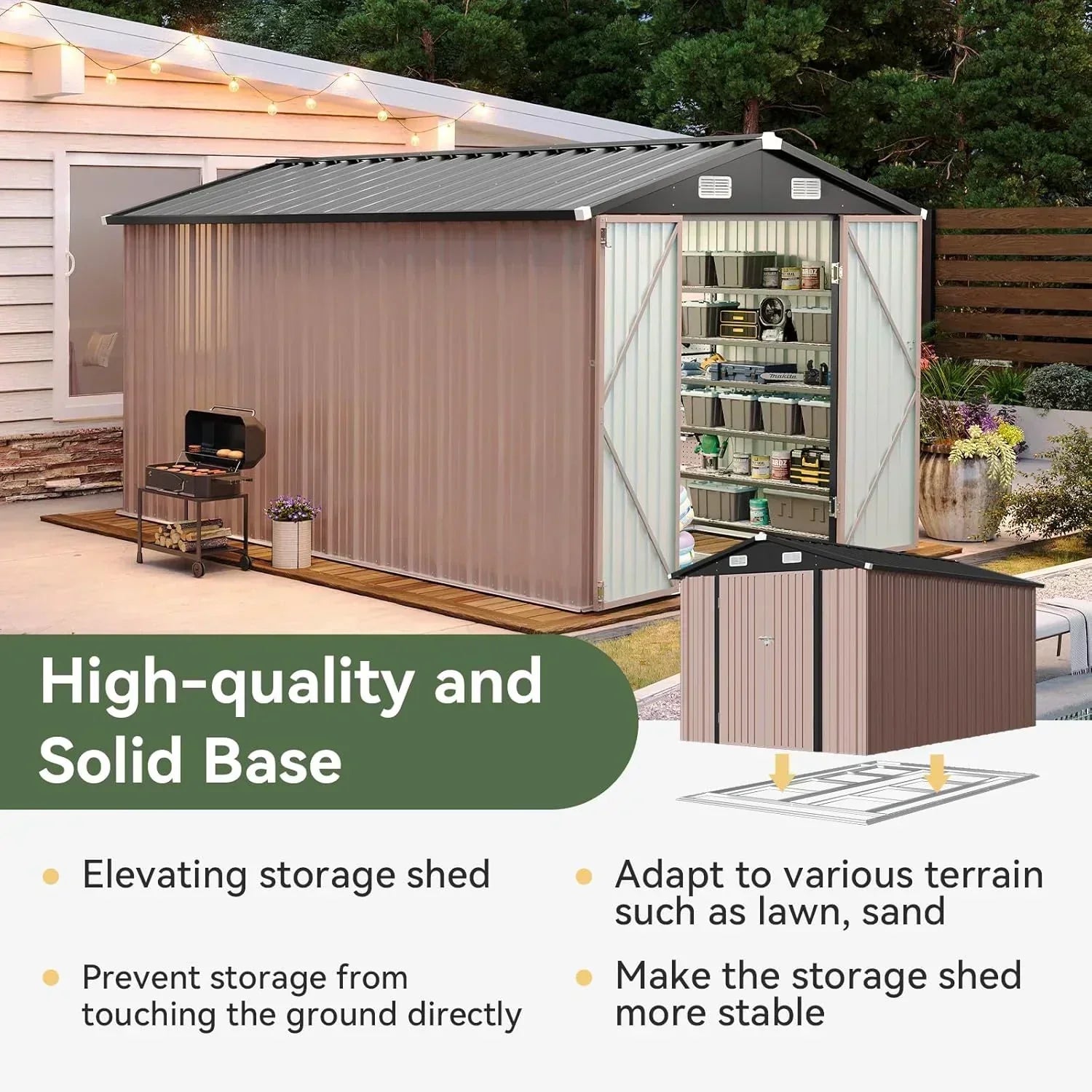 Aoxun 6.2x4 FT Shed Outdoor Storage Shed Metal Garden Shed Sloping Roof Tool Shed Bike Shed