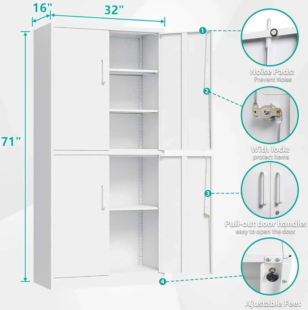 Metal Storage Cabinet with 2 Doors and 6 Shelves Black Metal Cabinet Garage Storage Cabinet