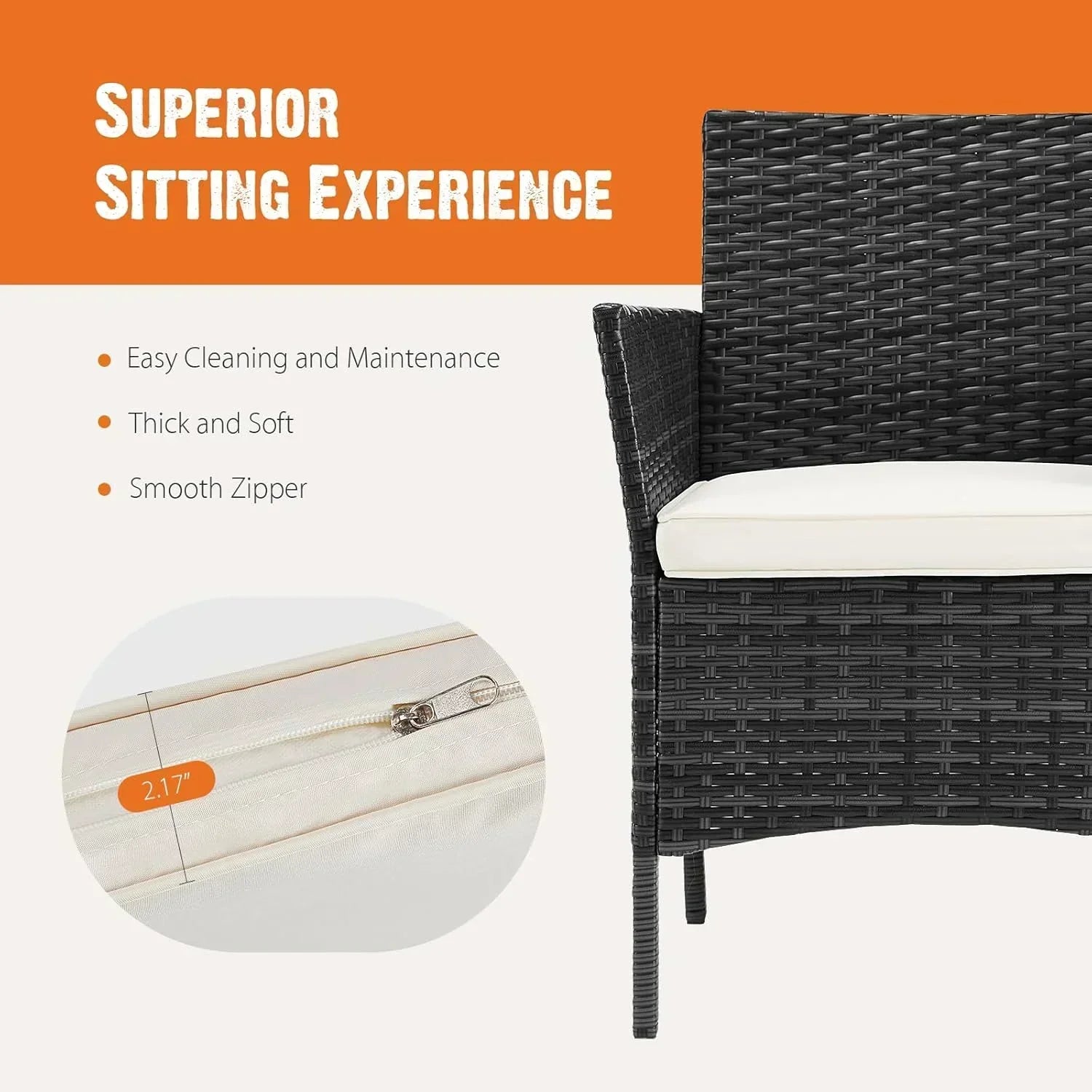 Sweetcripy Patio Furniture Set 3 Pieces Outdoor Furniture with Soft Cushion and Glass Table