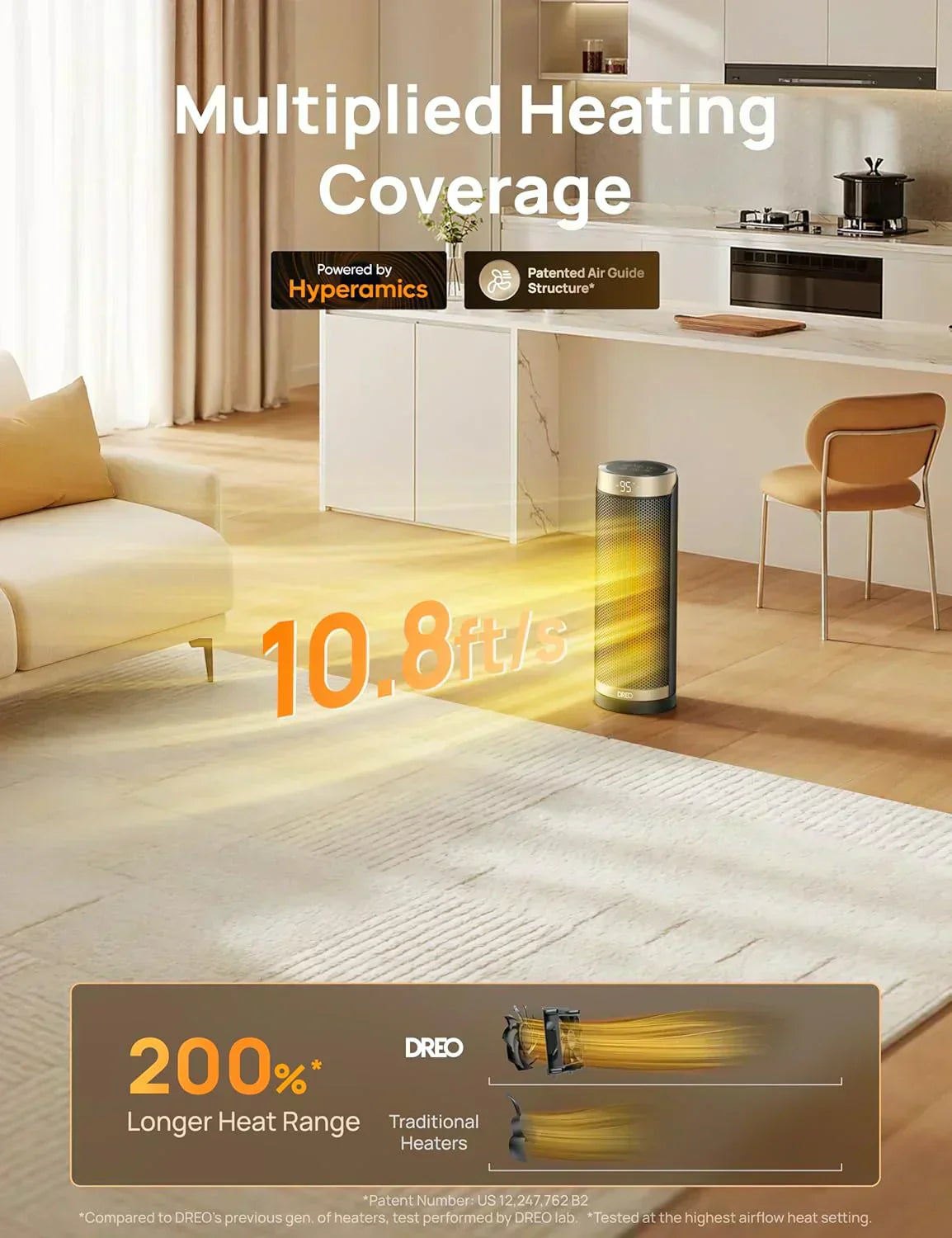 Space Heater 1500W Electric Indoor Heater with Thermostat Quiet Portable Heater
