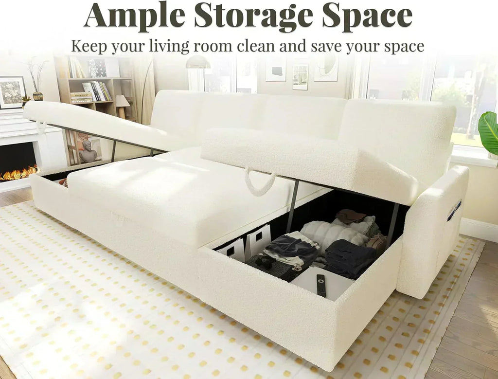 VanAcc Sofa Bed Sleeper Sofa with Storage Chaise 2 in 1 Pull Out Couch Living Room
