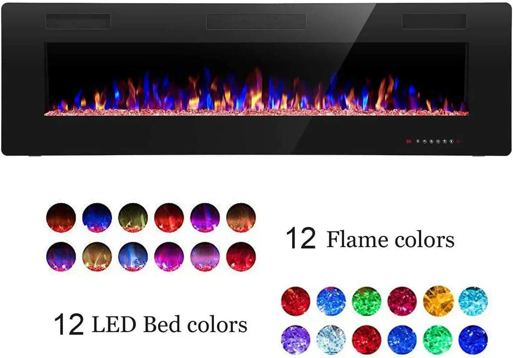 R.W.FLAME 60 Recessed and Wall Mounted Electric Fireplace Low Noise Fit for 2 x 6 Stud