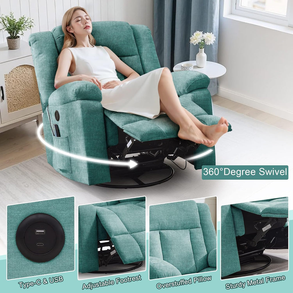 Rocker Recliner, Glider Recliner Chairs for Adults, 360�� Swivel Rocking Chair with Massage and Heating, Nursery Chair
