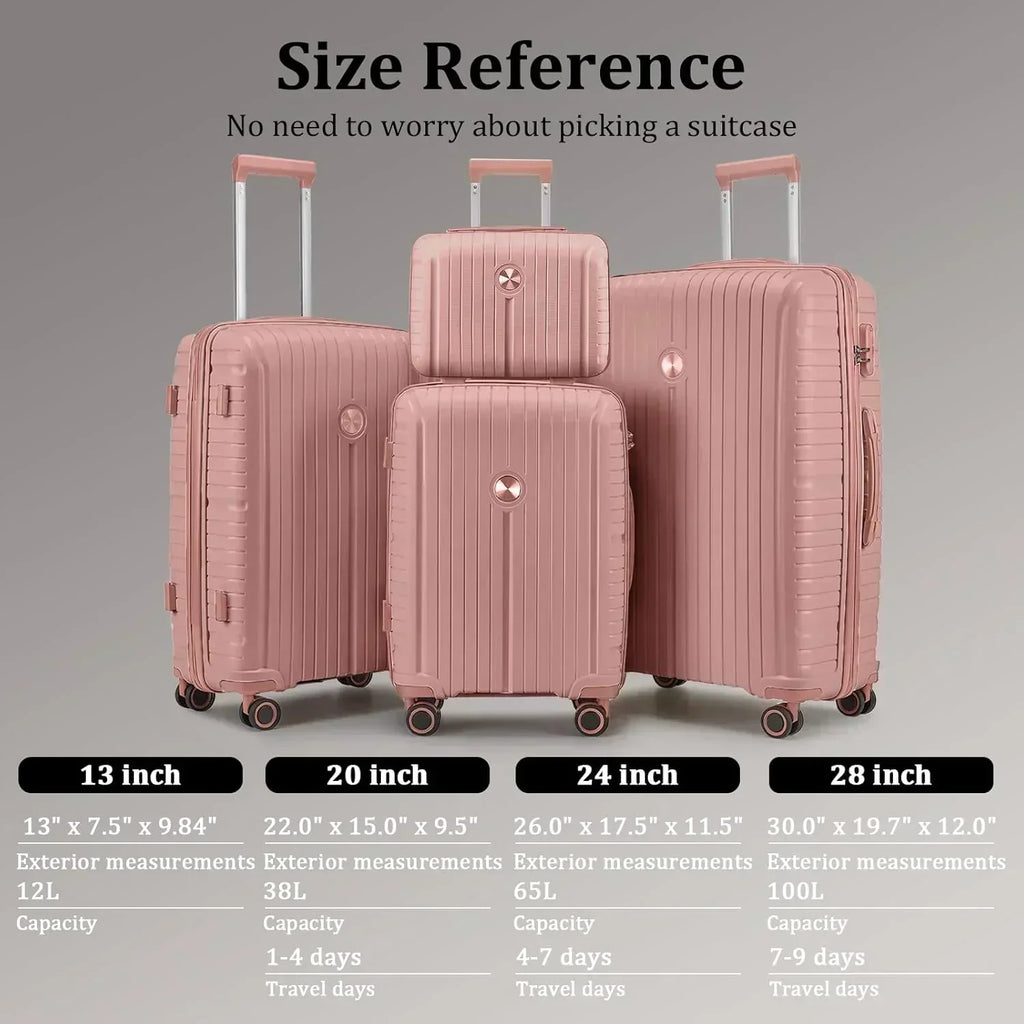 5-piece PP hardshell lightweight travel carry-on luggage set with dual spinner wheels