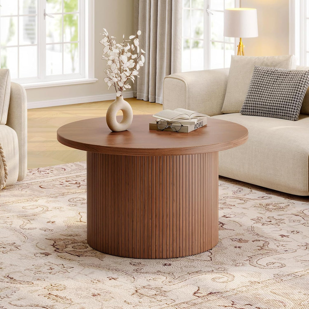 31.5 inch round coffee table living room roll-up coffee table mid-century modern wood coffee table