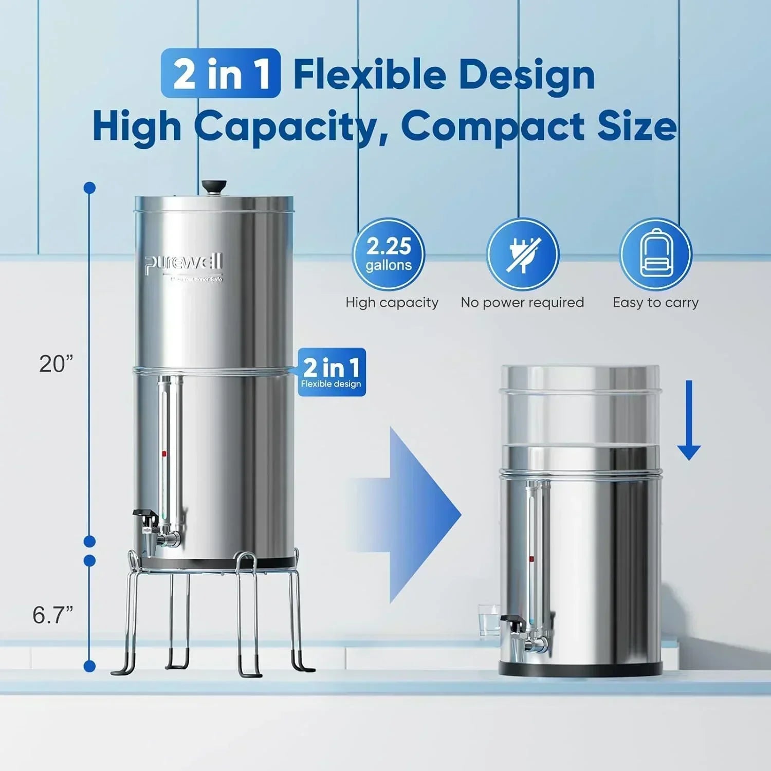Purewell three-stage 0.01��m ultrafiltration gravity water filtration system 304
