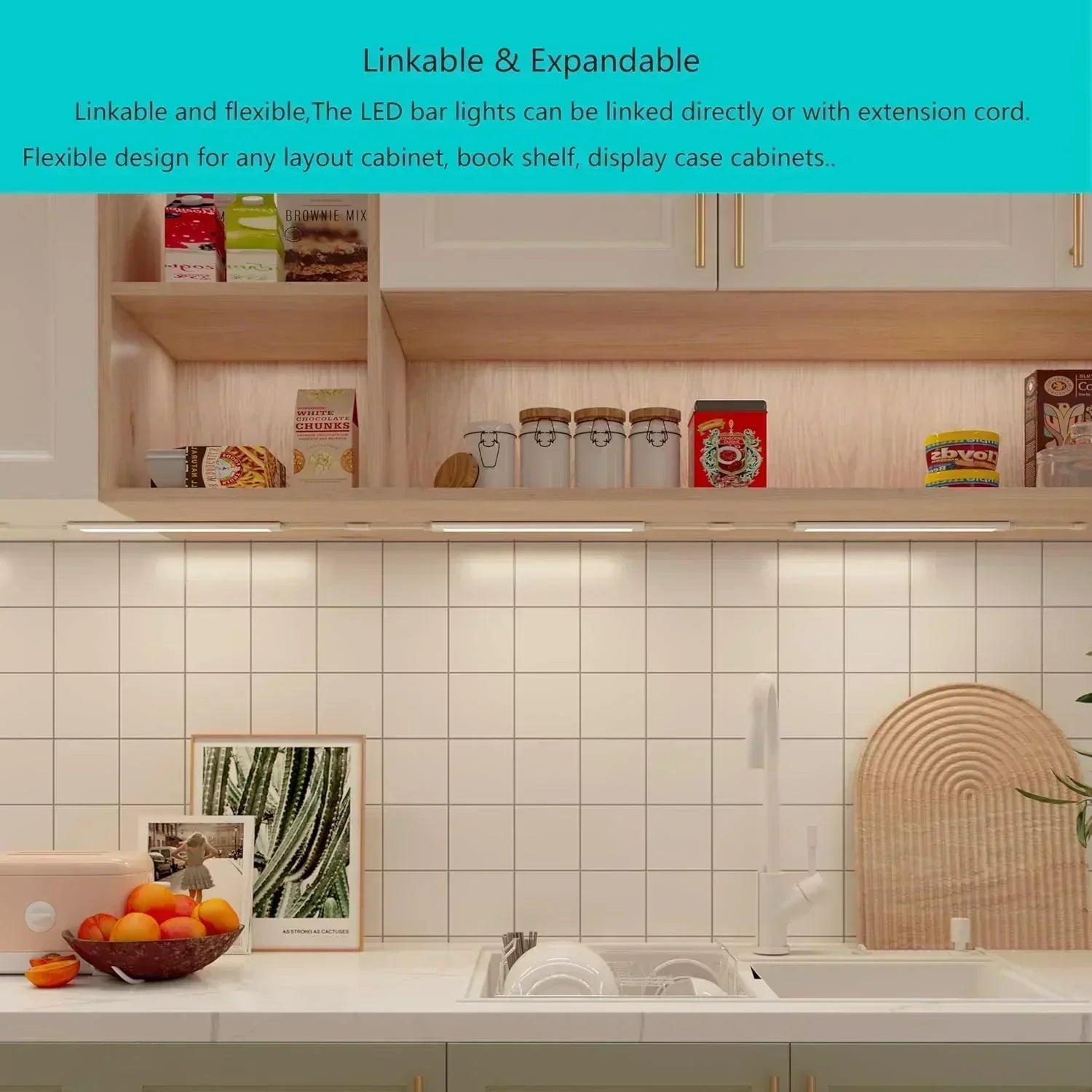 Smart under-cabinet lighting strip white and color-changing dimmable