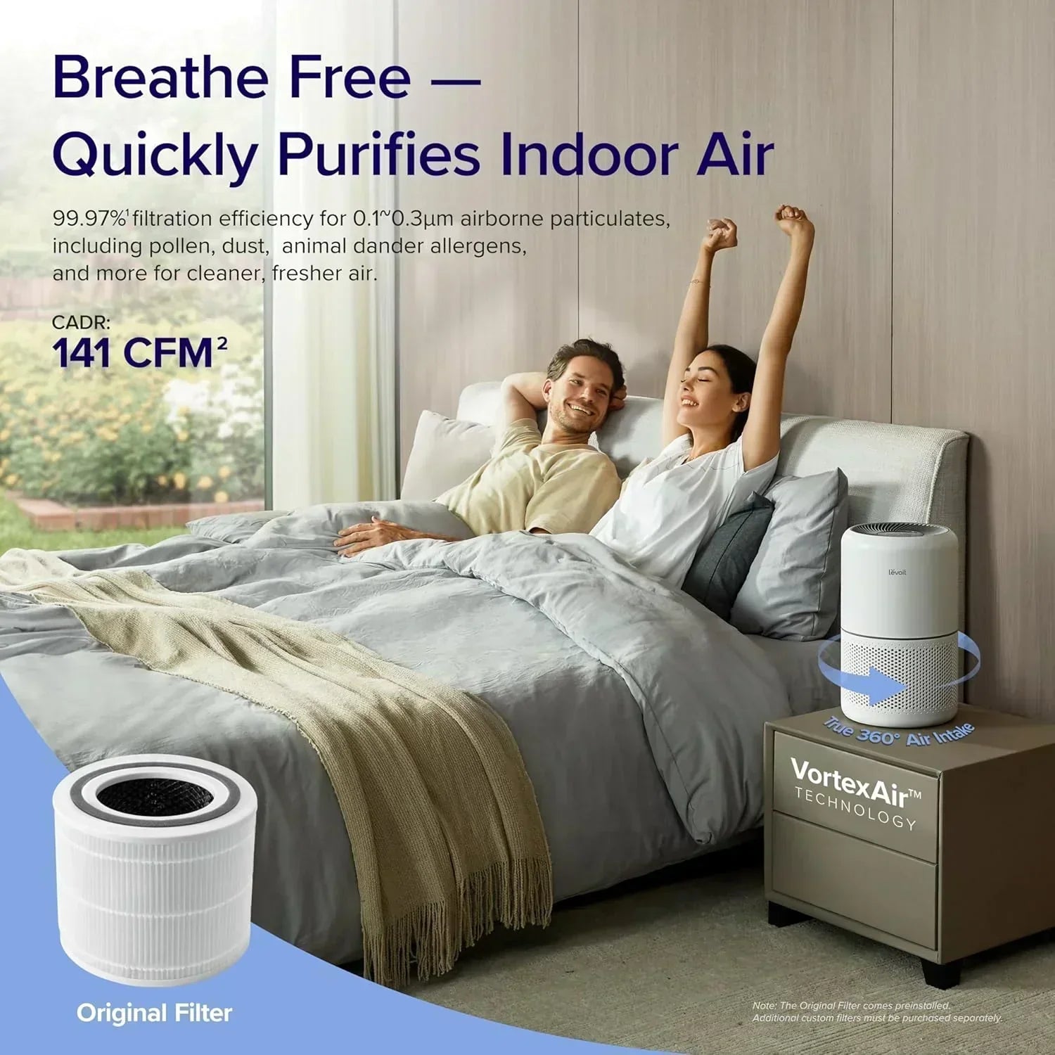 Air Purifier for Bedroom Allergies and Pet Hair 56W High Torque Motor