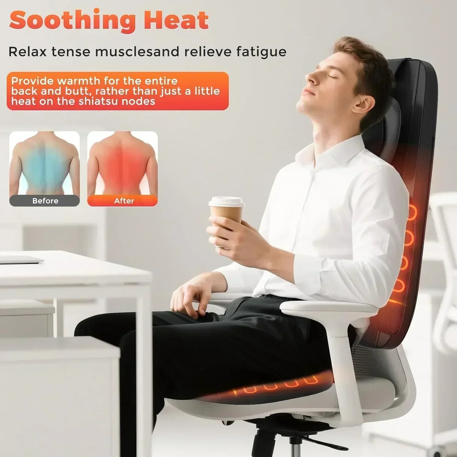 4D Kneading Back Massager Comfortable Chair Back Massager Home Office Shiatsu Neck Massager